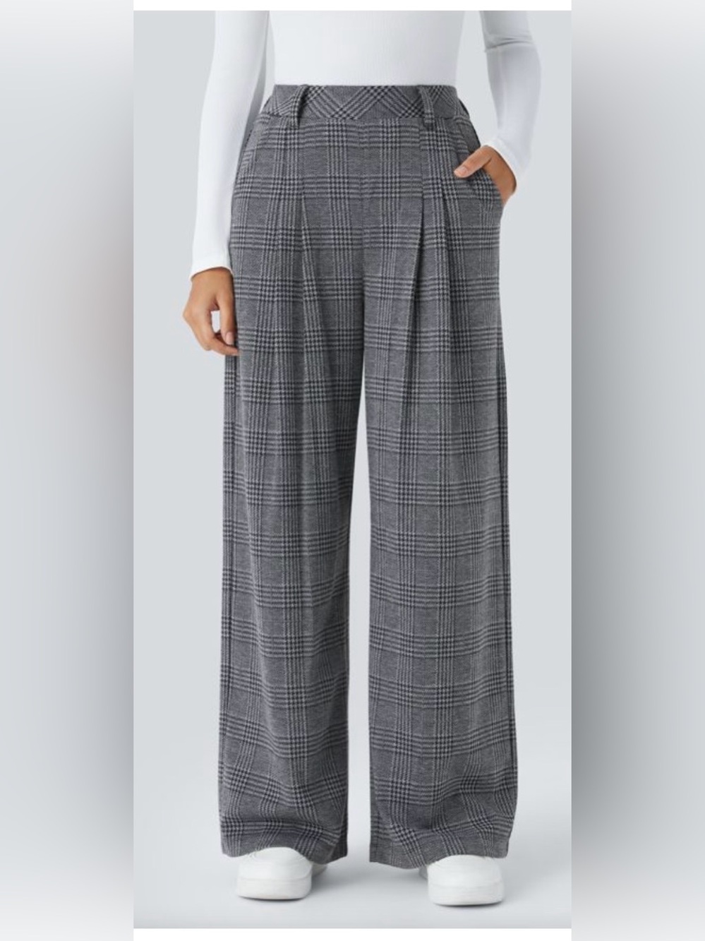 HALARA Gray Glen Plaid Wide-Leg Pants